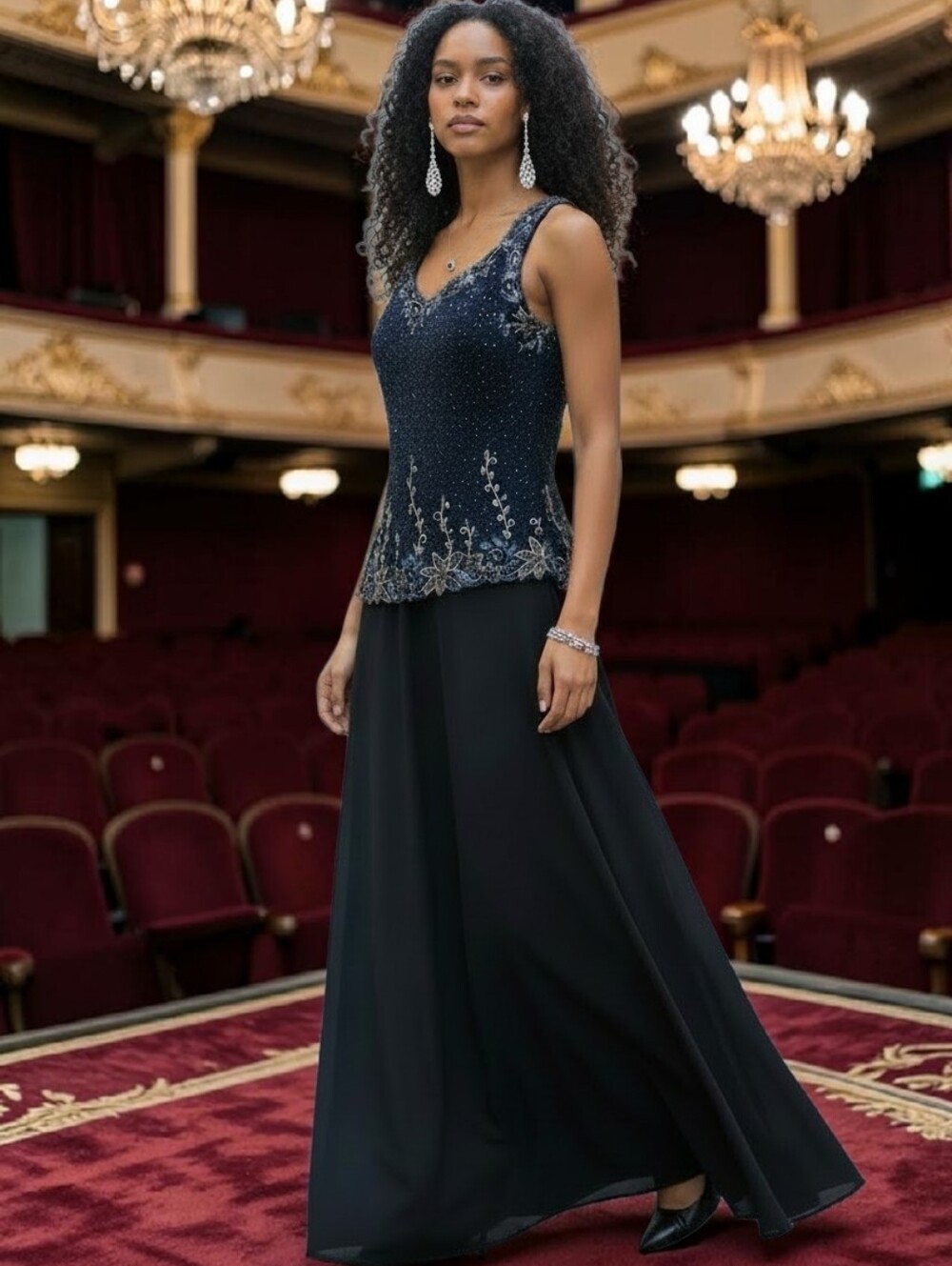 Jkara Beaded Formal Special Occasion Dress Black Maxi Size 6